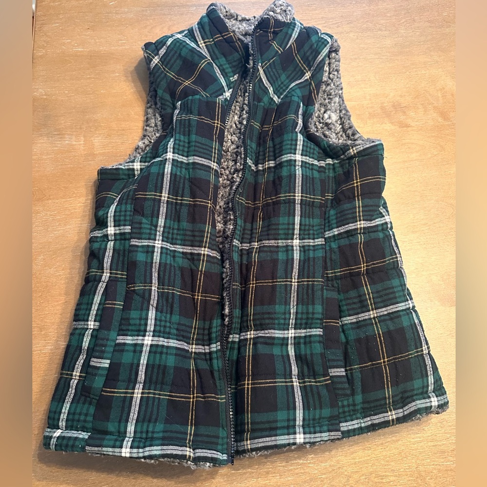 ReversibleAmerican Eagle Outfitters Green and Black Checkered Vest